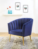 Benzara Metal and Fabric Accent Chair with Channel Tufting, Blue and Gold BM193893 Blue and Gold Wood Velvet and Metal BM193893