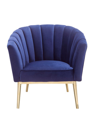 Benzara Metal and Fabric Accent Chair with Channel Tufting, Blue and Gold BM193893 Blue and Gold Wood Velvet and Metal BM193893