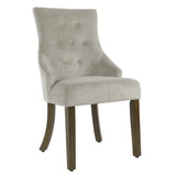 Fabric Upholstered Wooden Button Tufted Dining Chair, Gray and Brown