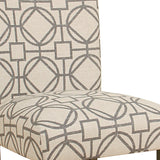 Benzara Parson Dining Chairs with Trellis Patterned Fabric Upholstered Seating, Beige and Gray, Set of Two BM193931 Gray and Beige Wood and Fabric BM193931