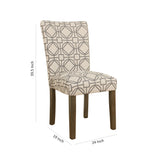 Benzara Parson Dining Chairs with Trellis Patterned Fabric Upholstered Seating, Beige and Gray, Set of Two BM193931 Gray and Beige Wood and Fabric BM193931