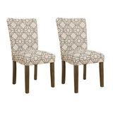 Benzara Parson Dining Chairs with Trellis Patterned Fabric Upholstered Seating, Beige and Gray, Set of Two BM193931 Gray and Beige Wood and Fabric BM193931