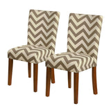 Benzara Wooden Dining Chairs with Chevron Designed Fabric Upholstered Seating, Beige and Brown, Set of Two BM193932 Beige and Brown Wood and Fabric BM193932