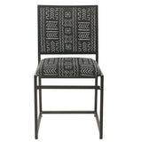 Benzara Metal Dining Chair with Aztec Patterned Fabric Padded Seating, Black and White BM193937 Black and White Metal and Fabric BM193937