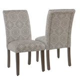 Benzara Diamond Patterned Fabric Upholstered Wooden Parson Dining Chairs, Gray and White, Set of Two BM193940 Gray Wood and Fabric BM193940