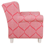 Benzara Fabric Upholstered Wooden Kids Accent Chair with Round Armrest, White and Pink BM193952 White and Pink Wood and Fabric BM193952