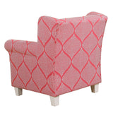 Benzara Fabric Upholstered Wooden Kids Accent Chair with Round Armrest, White and Pink BM193952 White and Pink Wood and Fabric BM193952