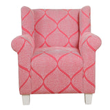 Benzara Fabric Upholstered Wooden Kids Accent Chair with Round Armrest, White and Pink BM193952 White and Pink Wood and Fabric BM193952