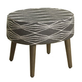 Modern Style Fabric Upholstered Wooden Oval Shaped Stool with Angled Legs, Gray and White