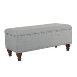 Benzara Fabric Upholstered Wooden Storage Bench with Nailhead Trims and Hidden Storage, Brown and Gray BM193958 Gray and Brown Wood and Fabric BM193958