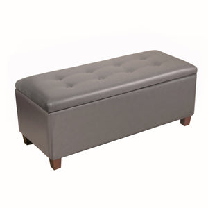 Benzara Faux Leather Upholstered Wooden Storage Bench with Hidden Storage and Hinged Lid , Brown and Gray BM193959 Brown and Gray Wood and Faux Leather BM193959