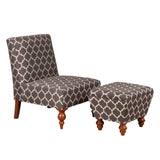 Benzara Trellis Pattern Fabric Upholstered Wooden Accent Chair with Ottoman, Multicolor, Set of Two BM193960 Gray and Cream Fabric and Wood BM193960