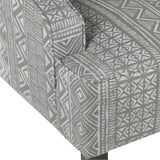 Benzara Geometric Pattern Fabric Upholstered Wooden Accent Chair with Sloped Armrests, Gray and White BM193961 Gray and White Fabric and Wood BM193961