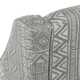 Benzara Geometric Pattern Fabric Upholstered Wooden Accent Chair with Sloped Armrests, Gray and White BM193961 Gray and White Fabric and Wood BM193961