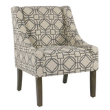 Benzara Fabric Upholstered Wooden Accent Chair with Geometric Pattern and Sloped Arms, Beige and Black BM193962 Beige and Black Fabric and Wood BM193962