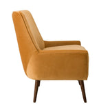 Benzara Velvet Upholstered Wooden Accent Chair with Flared Armrests, Orange and Brown BM193964 Orange and Brown Velvet and Wood BM193964