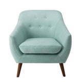 Benzara Fabric Upholstered Wooden Accent Chair with Button Tufted Back and Cushioned Seat, Blue and Brown BM193966 Blue and Brown Fabric and Wood BM193966