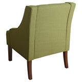 Benzara Button Tufted Swoop Arm  Wooden Accent Chair with Block Legs, Green and Brown BM193968 Green and Brown Fabric and Wood BM193968