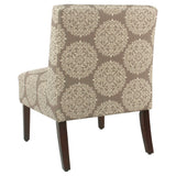 Benzara Medallion Printed Fabric Upholstered Wooden Accent Chair with Blocked Legs, Brown and Cream BM193970 Brown and Cream Fabric and Wood BM193970