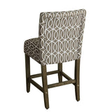 Benzara Trellis Pattern Fabric Upholstered Wooden Barstool with Backrest, Brown and Cream BM193971 Brown and Cream Fabric and Wood BM193971