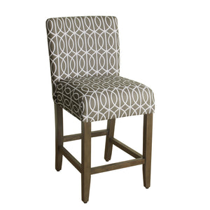 Benzara Trellis Pattern Fabric Upholstered Wooden Barstool with Backrest, Brown and Cream BM193971 Brown and Cream Fabric and Wood BM193971