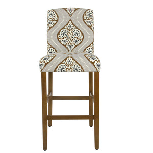 Benzara Fabric Upholstered Wooden Barstool In Traditional Stripe Patterns, Multicolor BM193973 Multicolor Fabric and Wood BM193973