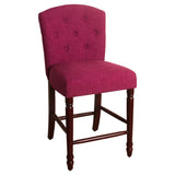 Benzara Fabric Upholstered Wooden Barstool with Tufted Backrest, Pink and Brown BM193974 Pink and Brown Fabric and Wood BM193974