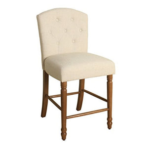 Benzara Wooden Counter Stool with Fabric Upholstery and Curved Backrest, Small, Cream and Brown BM193976 Cream and Brown Wood and Fabric BM193976