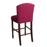 Benzara Wooden Bar Stool with Fabric Upholstery and Curved Backrest, Large, Pink and Brown BM193977 Pink and Brown Wood and Fabric BM193977