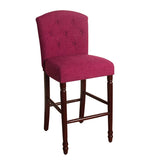 Benzara Wooden Bar Stool with Fabric Upholstery and Curved Backrest, Large, Pink and Brown BM193977 Pink and Brown Wood and Fabric BM193977