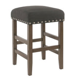 Benzara Wooden Counter Stool with Fabric Upholstered Seat and Nail head Trim Details, Black and Brown BM193979 Black and Brown Wood and Fabric BM193979