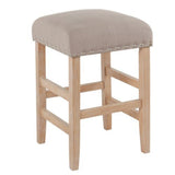 Benzara Wooden Counter Stool with Fabric Upholstered Seat and Nail head Trim Details, Beige and Brown BM193980 Beige and Brown Wood and Fabric BM193980