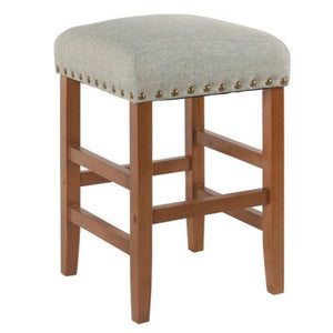 Benzara Wooden Counter Stool with Fabric Upholstered Seat and Nail head Trim Details, Blue and Brown BM193981 Blue and Brown Wood and Fabric BM193981