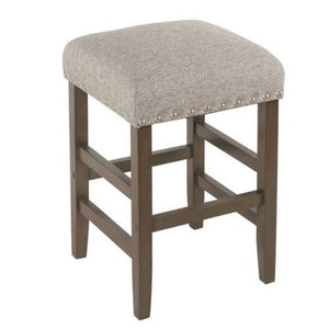 Benzara Wooden Counter Stool with Fabric Upholstered Seat and Nail head Trim Details, Gray and Brown BM193982 Gray and Brown Wood and Fabric BM193982