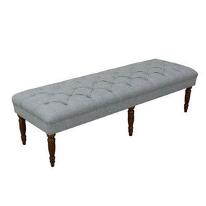 Benzara Fabric Upholstered Wooden Bench with Tufted Seat and Turned Legs, Blue and Brown BM193983 Blue and Brown Wood and Fabric BM193983