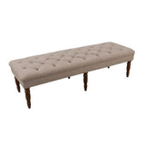 Benzara Fabric Upholstered Wooden Bench with Tufted Seat and Turned Legs, Beige and Brown BM193984 Beige and Brown Wood and Fabric BM193984