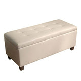 Benzara Leatherette Upholstered Tufted Storage Bench with Wooden Legs, Cream and Brown BM193985 Cream and Brown Wood and Faux Leather BM193985