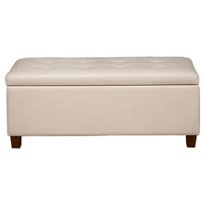 Benzara Leatherette Upholstered Tufted Storage Bench with Wooden Legs, Cream and Brown BM193985 Cream and Brown Wood and Faux Leather BM193985