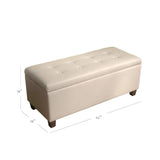 Benzara Leatherette Upholstered Tufted Storage Bench with Wooden Legs, Cream and Brown BM193985 Cream and Brown Wood and Faux Leather BM193985