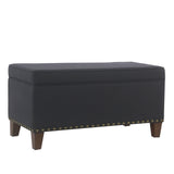 Benzara Fabric Upholstered Storage Bench with Wooden Tapered Legs, Navy Blue and Brown BM193988 Blue and Brown Wood and Fabric BM193988