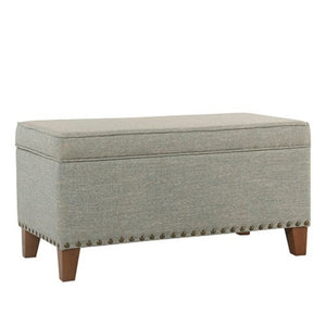 Benzara Fabric Upholstered Storage Bench with Wooden Tapered Legs, Blue and Brown BM193989 Blue and Brown Wood and Fabric BM193989