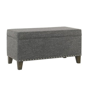 Benzara Fabric Upholstered Storage Bench with Wooden Tapered Legs, Gray and Brown BM193990 Gray and Brown Wood and Fabric BM193990