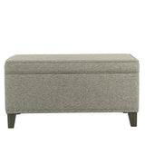 Benzara Fabric Upholstered Storage Bench with Wooden Tapered Legs, Slate Gray and Brown BM193991 Gray and Brown Wood and Fabric BM193991