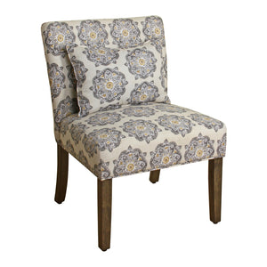 Benzara Fabric Upholstered Wooden Accent Chair with Printed Medallion Pattern, Multicolor BM193995 Multicolor Wood and Fabric BM193995