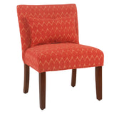 Benzara Fabric Upholstered Wooden Accent Chair with Printed Medallion Pattern, Brown and Red BM193997 Red and Brown Wood and Fabric BM193997