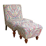 Benzara Wood and Fabric Accent Chair and Ottoman with Printed Paisley Pattern, Pack of Two, Multicolor BM193998 Multicolor Wood and Fabric BM193998