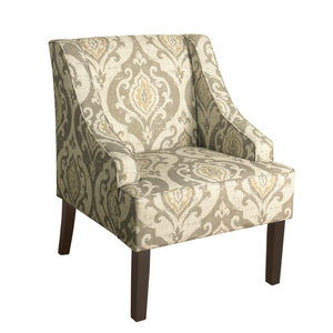 Benzara Fabric Upholstered Wooden Accent Chair with Damask Pattern Design, Multicolor BM194000 Multicolor Wood and Fabric BM194000