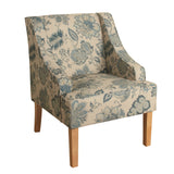 Benzara Fabric Upholstered Wooden Accent Chair with Jacobean Pattern, Tan, Blue and Brown BM194001 Blue, Tan and Brown Wood and Fabric BM194001