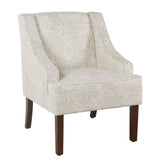Fabric Upholstered Wooden Accent Chair with Swooping Arms, Gray and Brown