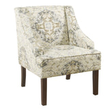 Fabric Upholstered Wooden Accent Chair with Swooping Armrests, Multicolor